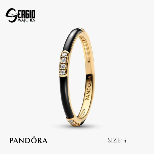 Pandora Black Enamel & Stones Ring | 14k Gold plated