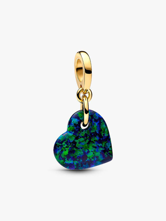 Pandora Opalescent Green Heart Dangle Charm | 14k Gold plated