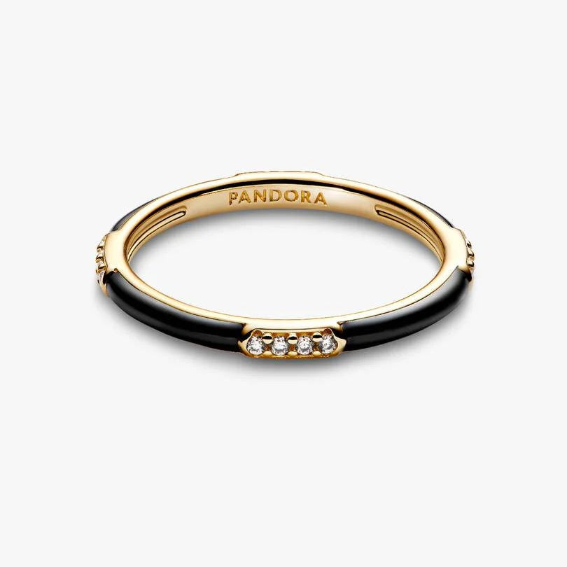Pandora Black Enamel & Stones Ring | 14k Gold plated