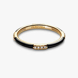Pandora Black Enamel & Stones Ring | 14k Gold plated