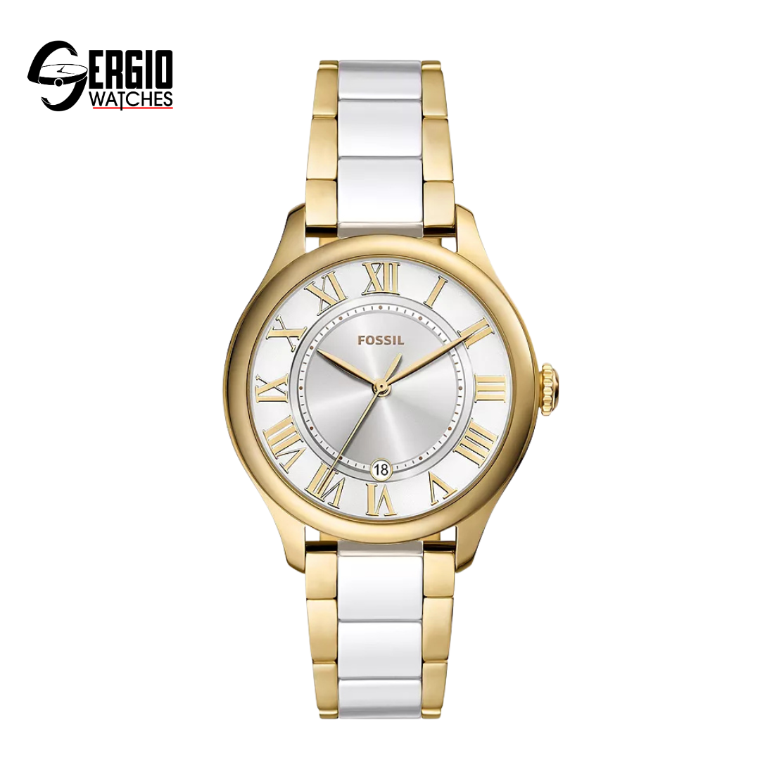 Fossil Gilmore Gold-Tone and White Ceramic