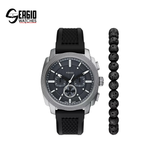 Fossil Machine Chronograph Black Silicone Watch and Bracelet Set