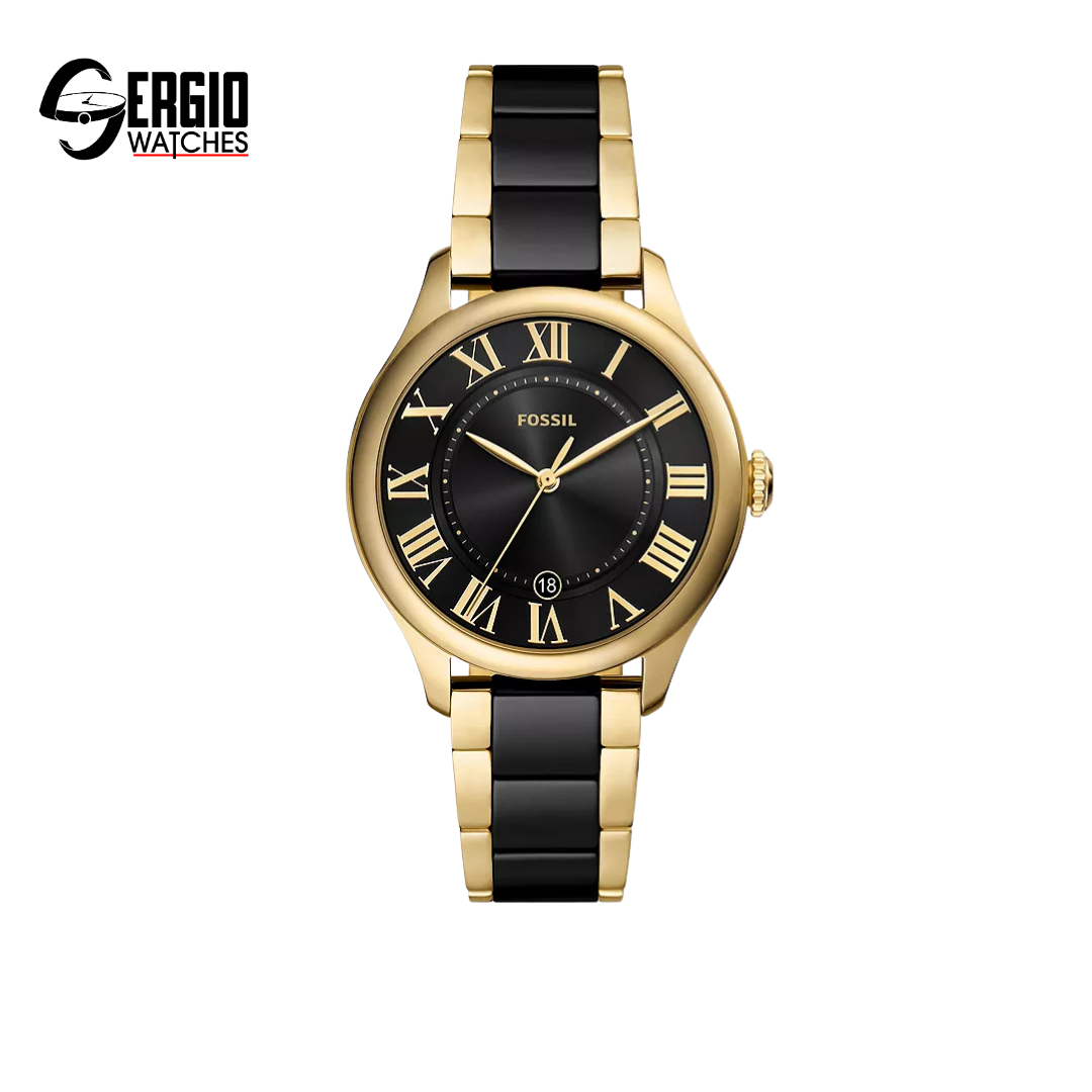 Fossil Gilmore Gold-Tone and Black Ceramic