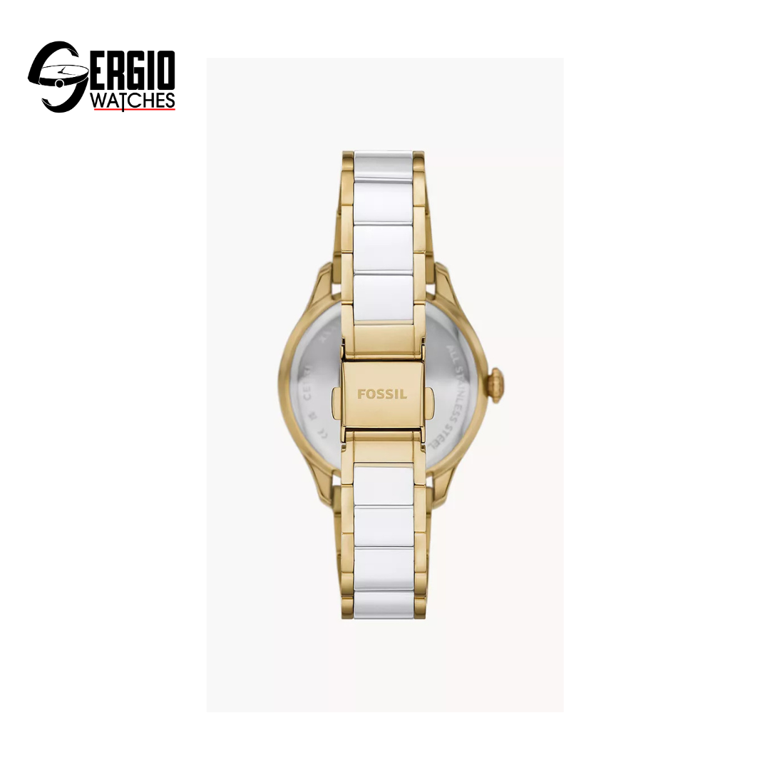 Fossil Gilmore Gold-Tone and White Ceramic