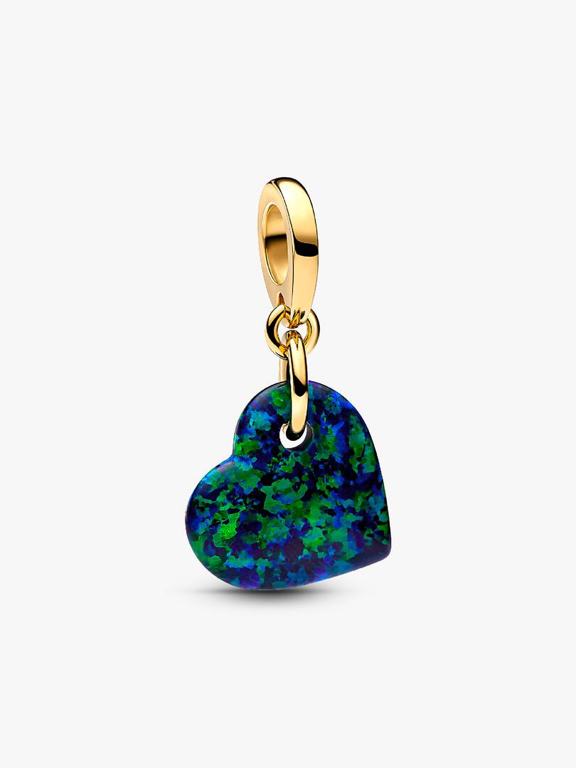 Pandora Opalescent Green Heart Dangle Charm  | 14k Gold plated