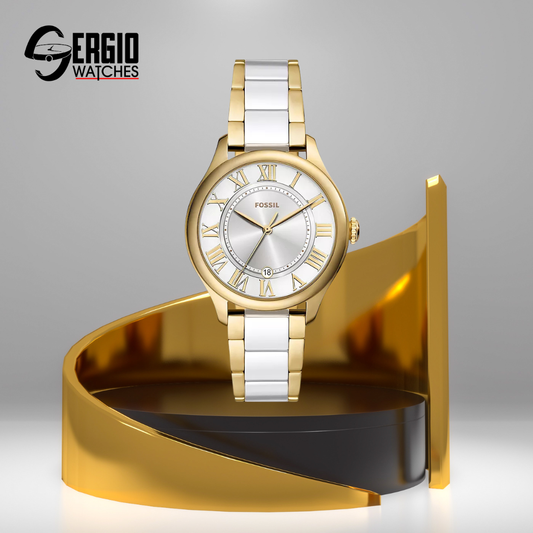Fossil Gilmore Gold-Tone and White Ceramic