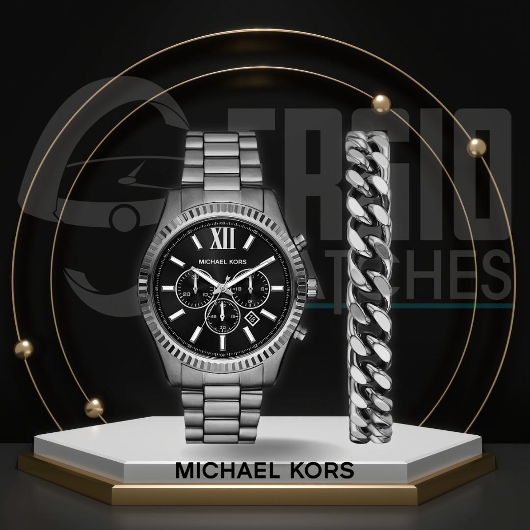 Michael Kors Oversized Lexington Gunmetal Watch and Bracelet