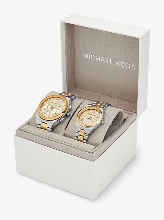 Michael Kors Lennox His and Hers Pavé Two-Tone Watch Set