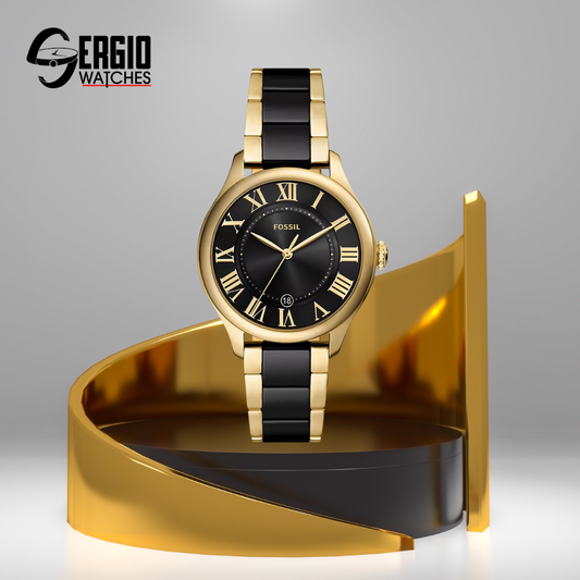 Fossil Gilmore Gold-Tone and Black Ceramic