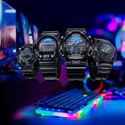 CASIO G-SHOCK Virtual Rainbow – Glossy Black & Multicolor Dial
